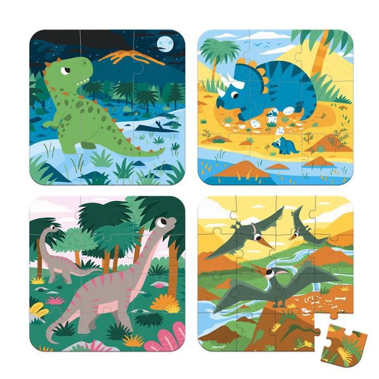4 puzzles évolutifs Dinosaures vert