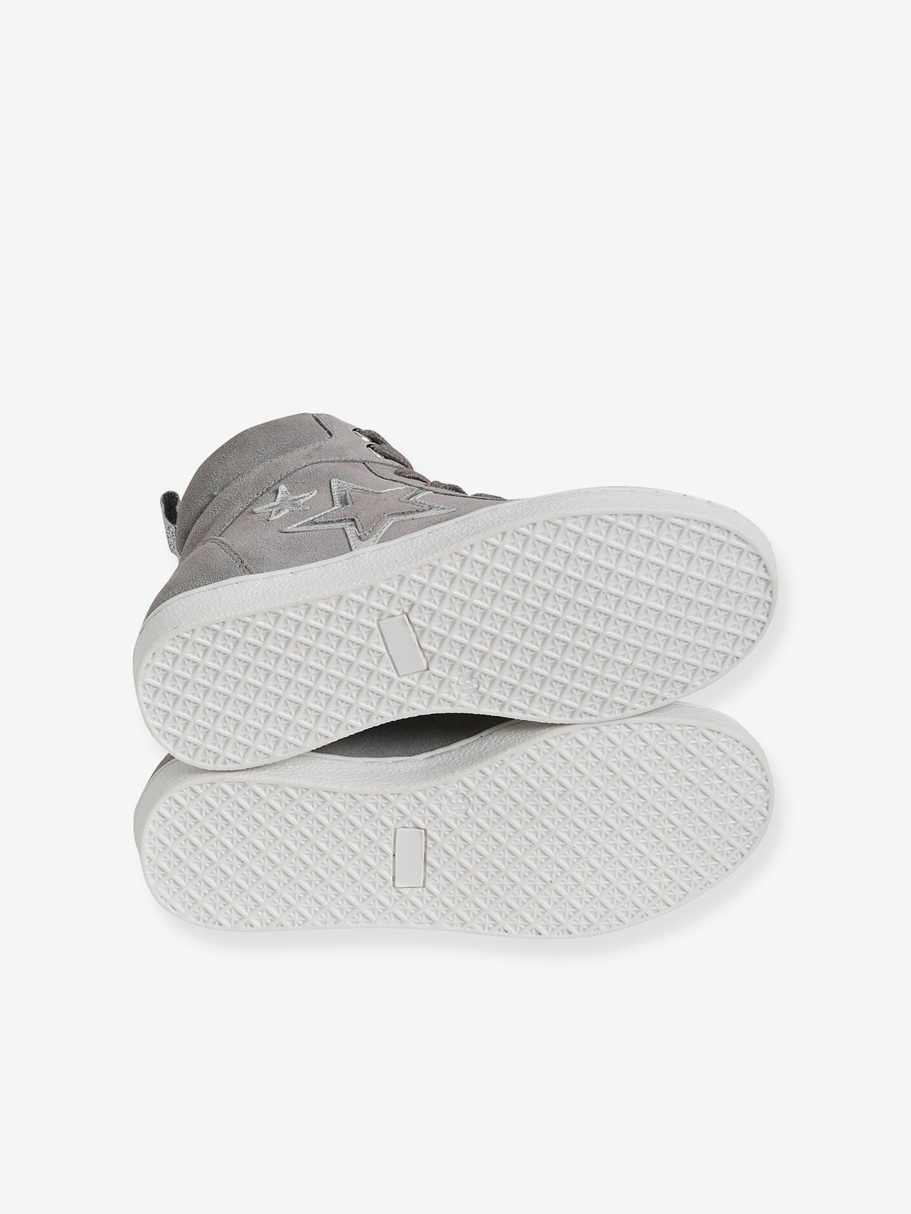 Baskets mid cuir fille lacées et zippées gris