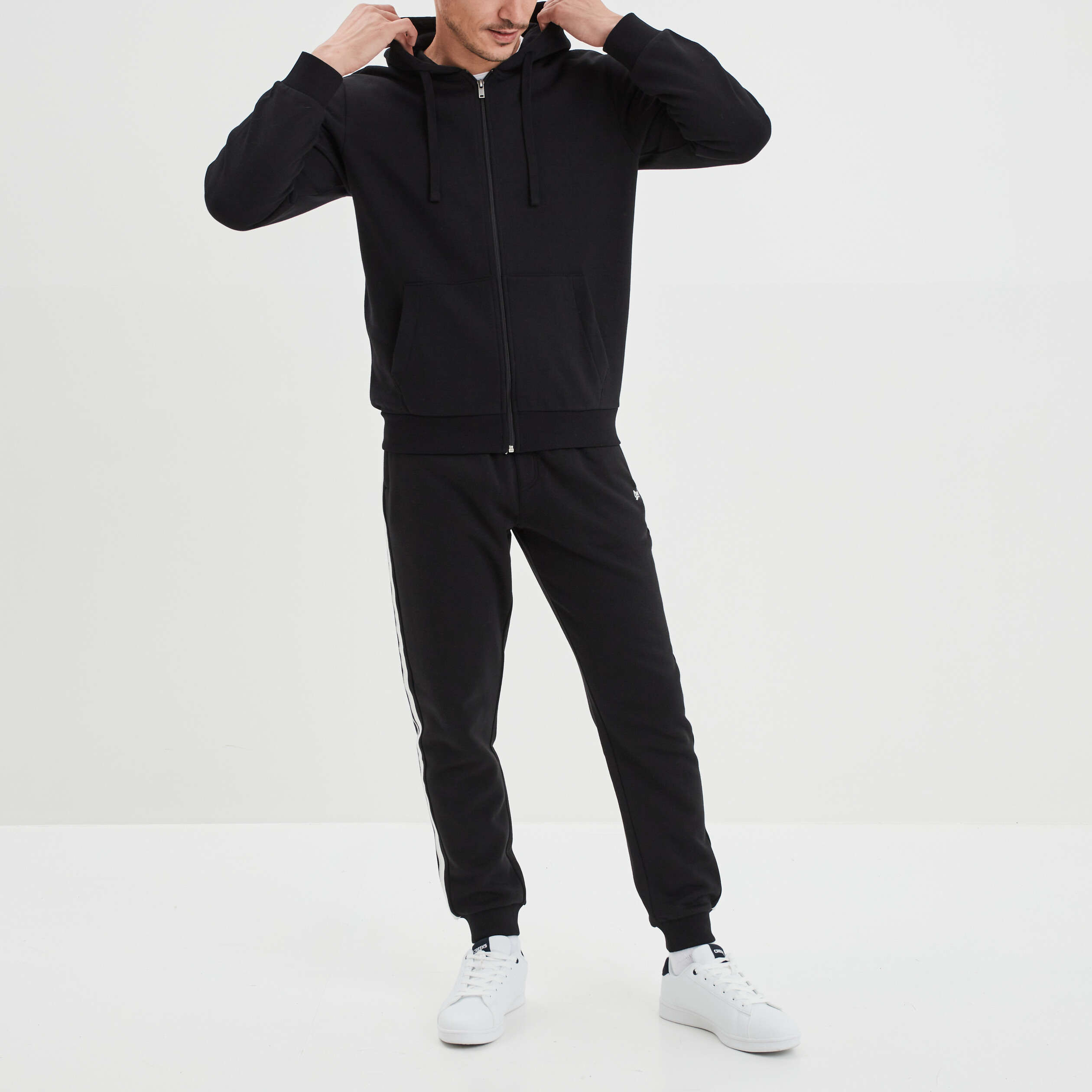 Sweat zippé molleton à capuche noir homme | La Halle