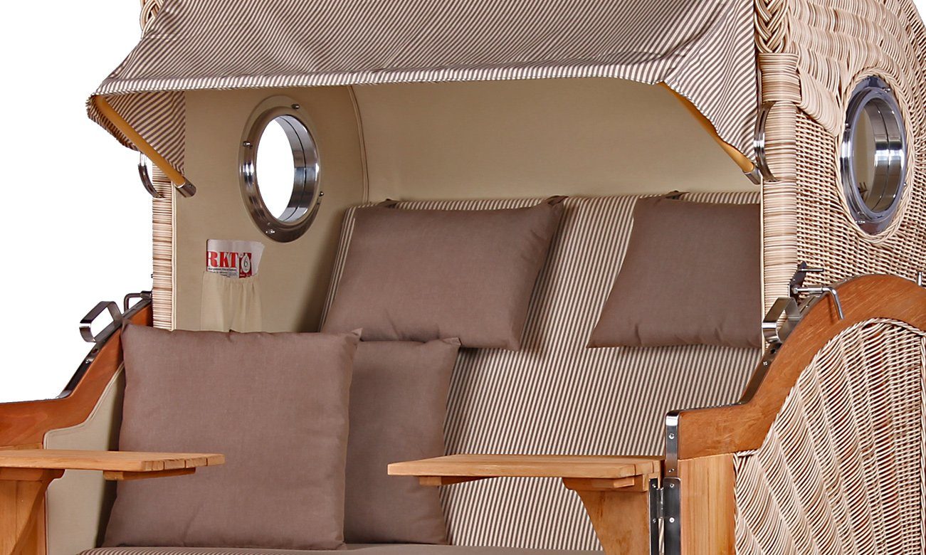 bene living Strandkorb Königssee 2,5-Sitzer Teak - PE shell - Modell 510, BxTxH: 142x95x170 cm, Volllieger ca. 175 Grad, Ostsee-Strandkorb, inkl. Liftersystem und Bullaugen