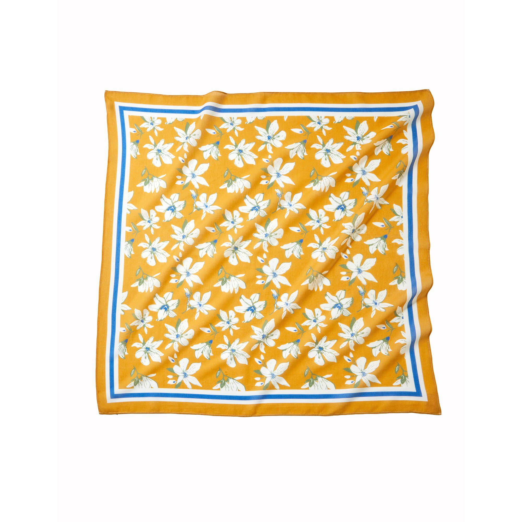 Foulard fabriqué en France imprimé fleurs, 98x98 cm, coton biologique