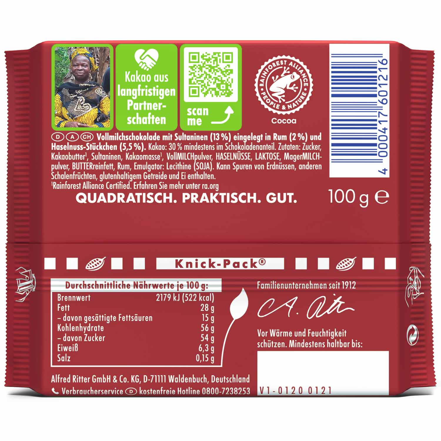 Ritter Sport Rum Trauben Nuss 100g