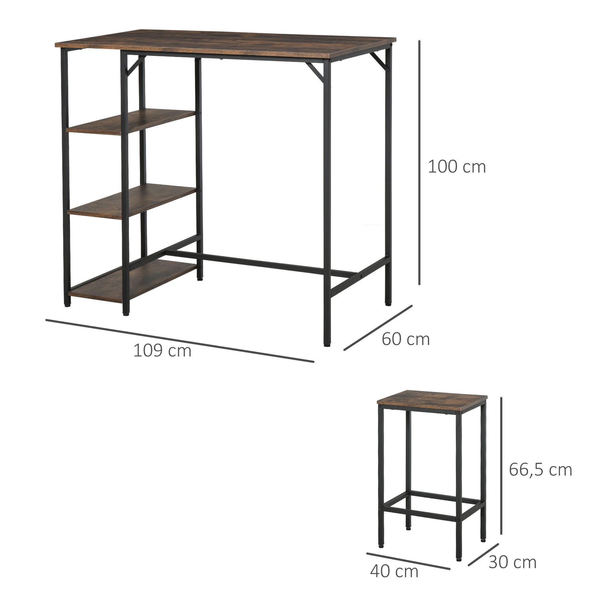 HOMCOM Bargruppe Bartisch-Set mit 2 Barhockern