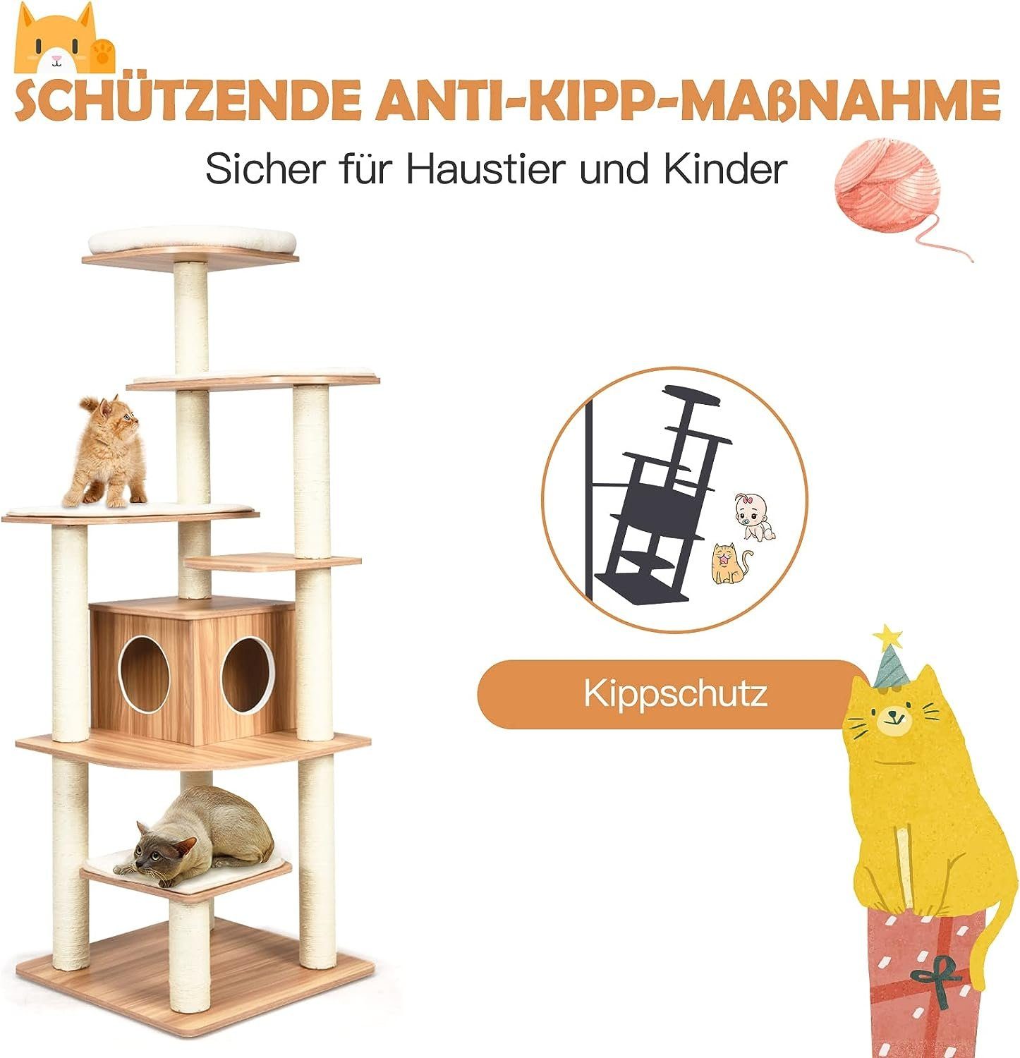 KOMFOTTEU Kratzbaum Katzenbaum 175cm hoch, mit 6 Plattform