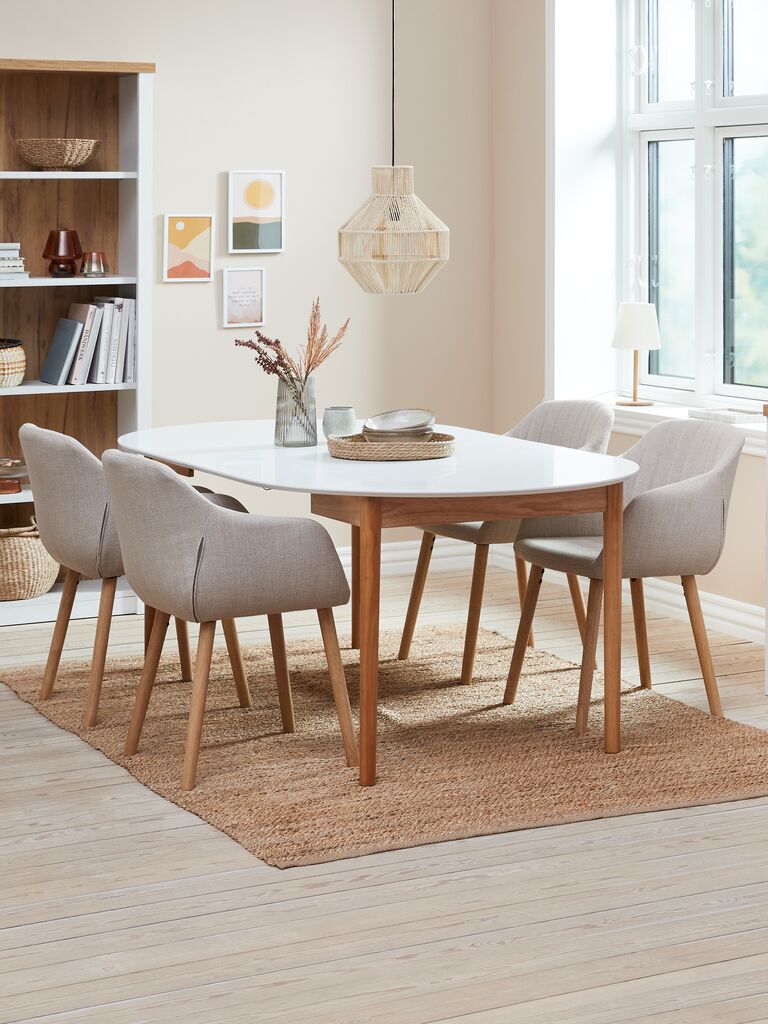 MARSTRAND ADSLEV MARSTRAND Ø110/L200 mesa branca 4 cadeira ADSLEV bege