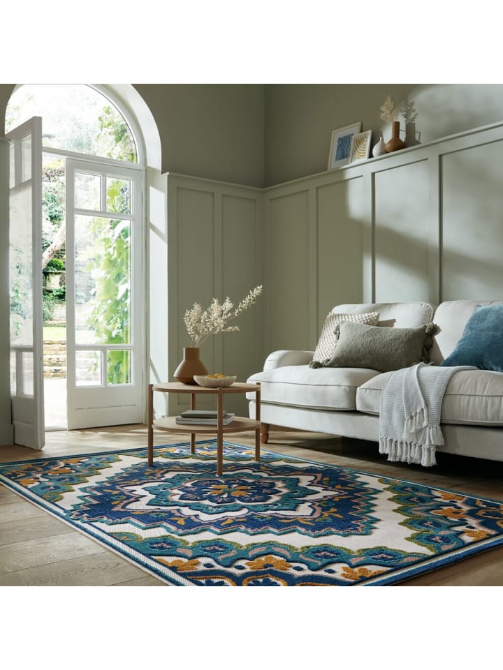 KADIMA DESIGN Superweicher Floral Outdoor-Teppich in Blau günstig kaufen