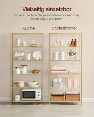 VASAGLE Standregal Regal mit 6 Ablagen, Badregal, gehärtetes Glas