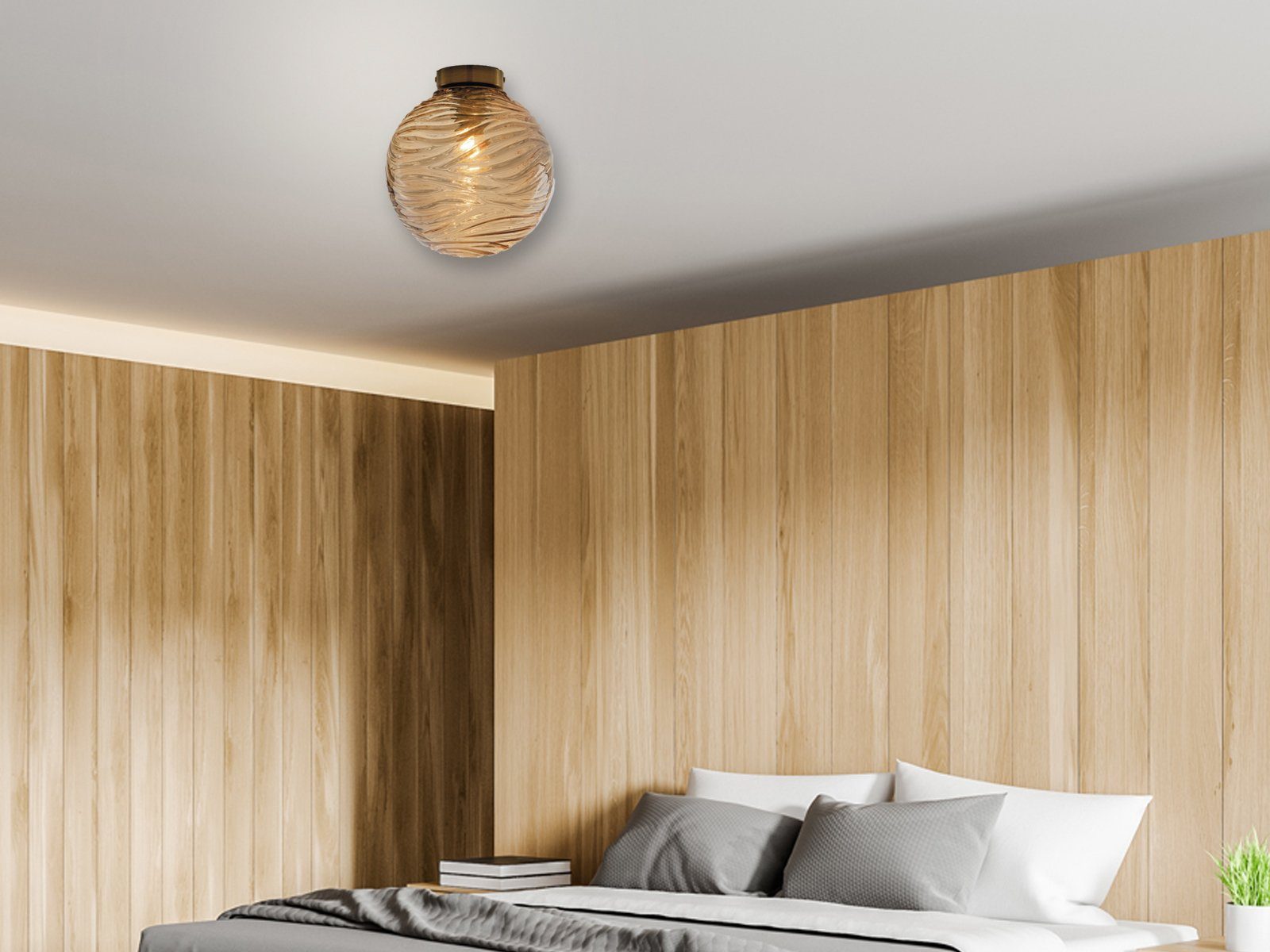 meineWunschleuchte LED Deckenleuchte, Dimmfunktion, LED wechselbar, Warmweiß, Designer Rauchglas Glas-kugel Ø 25cm für Treppenhaus & Ankleidezimmer