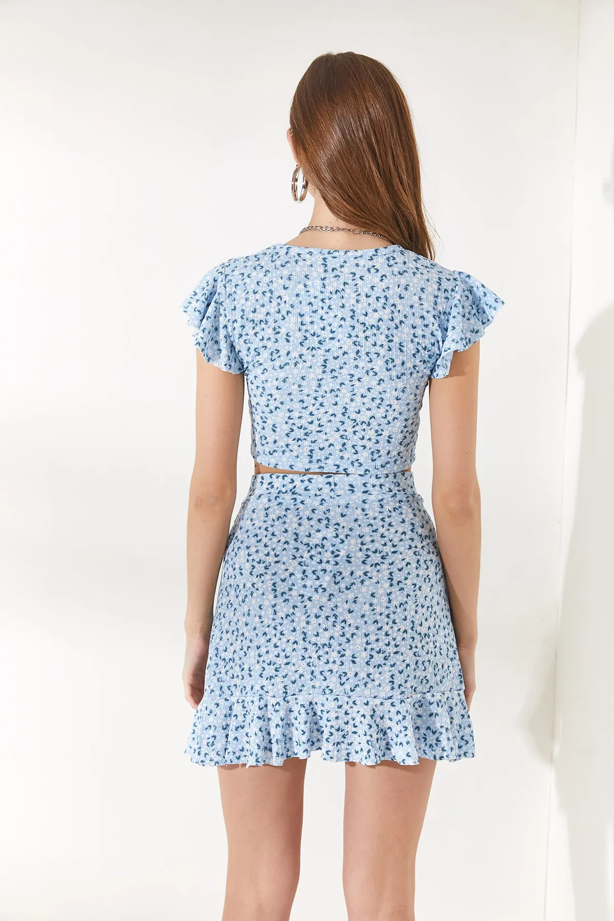 Olalook  Babyblaues Wickelrock-Set aus Oberteil und Unterteil für Damen TKM-19000140