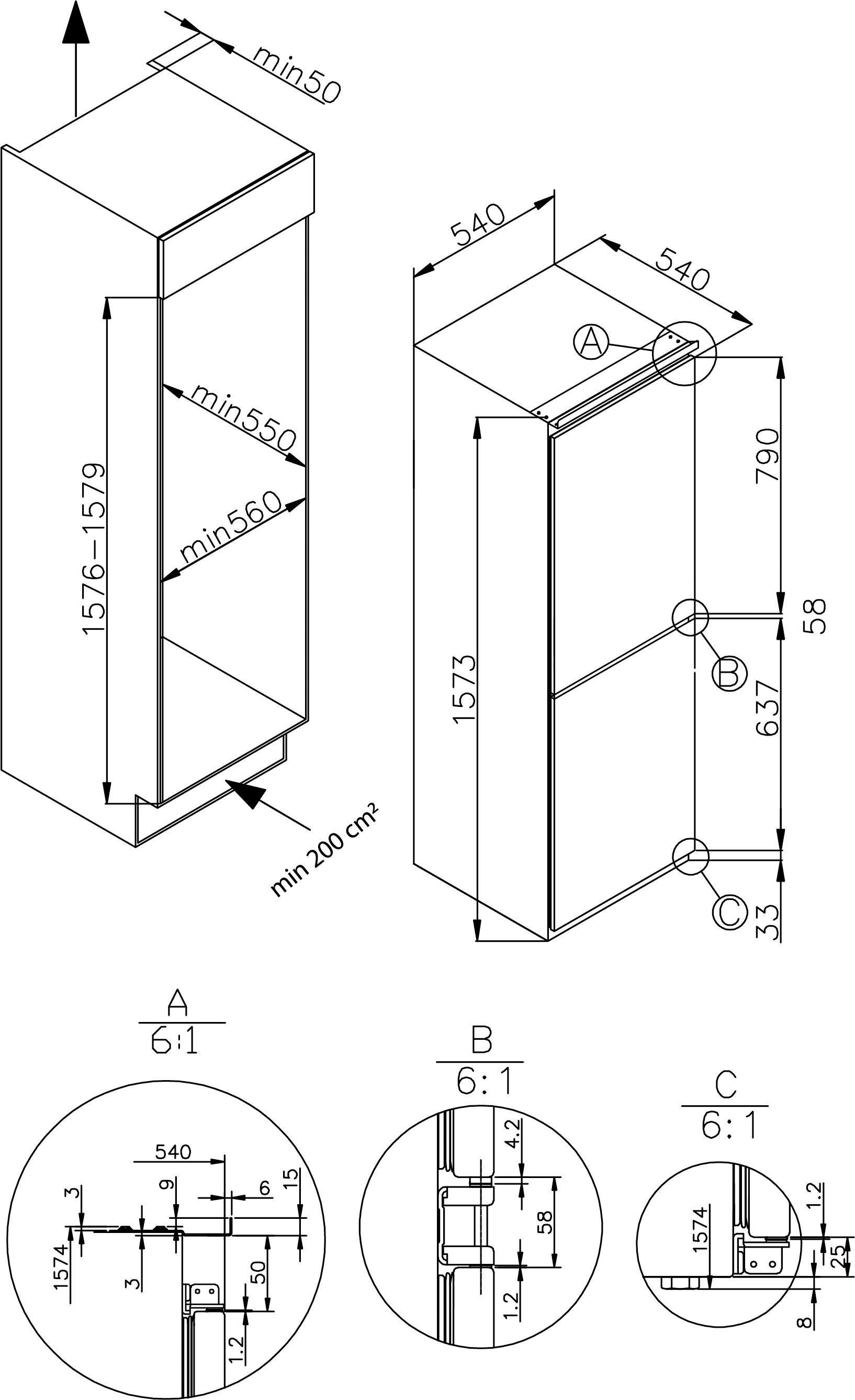 Amica Einbaukühlgefrierkombination EKGCS 385 900, 157 cm hoch, 54 cm breit