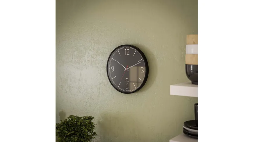 Mebus Funk Wanduhr Ø 30cm schwarz/schwarz