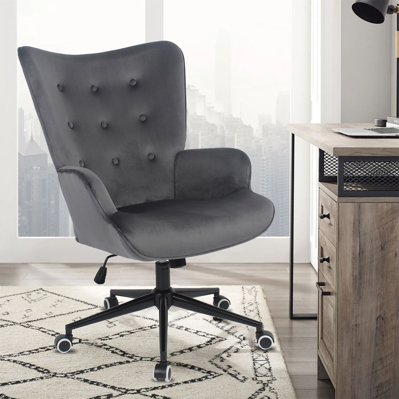 Happy Home Happy Home Drehsessel mit Samtbezug HWP64-DGR dunkelgrau