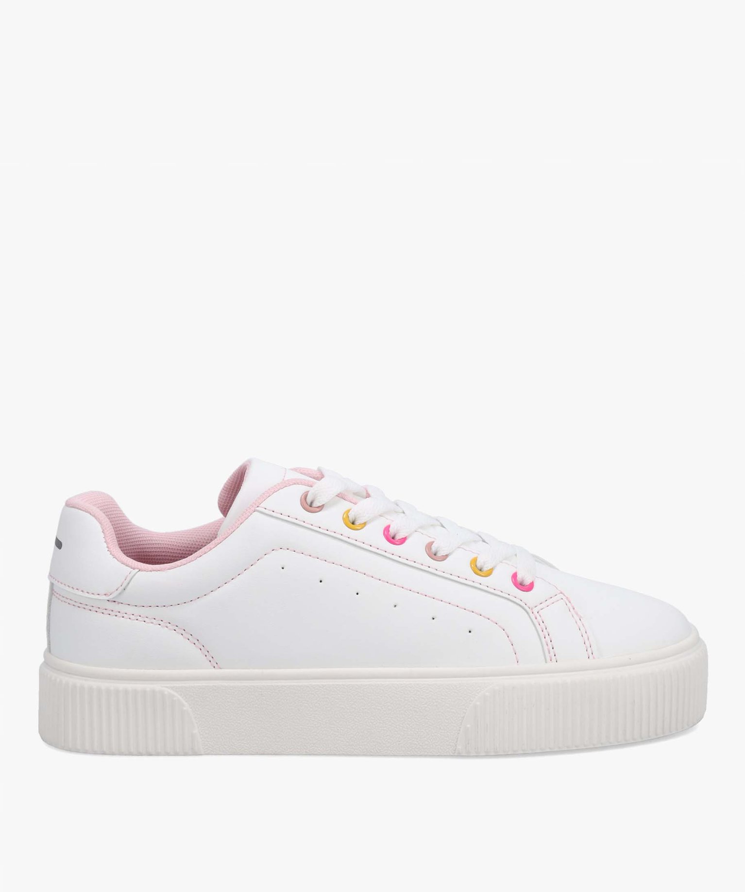 Tennis femme unies à illets colorés blanc | GEMO