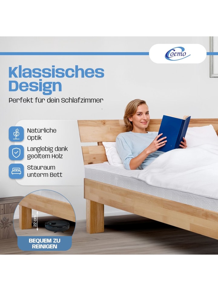 Coemo Bett Massivholz Leah  in Buche natur günstig kaufen
