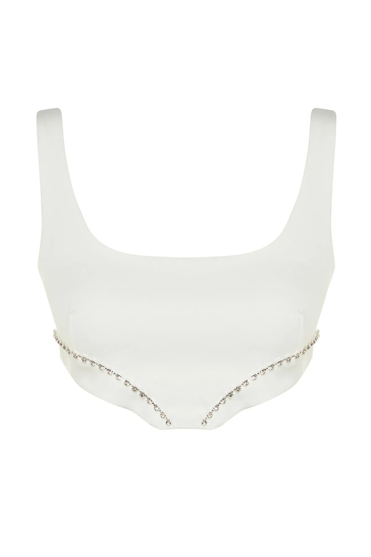 Trendyol Collection  Ecrufarbenes, bauchfreies, gefüttertes, gewebtes Braut-Bustier mit glänzendem Stein TPRSS23BS00089