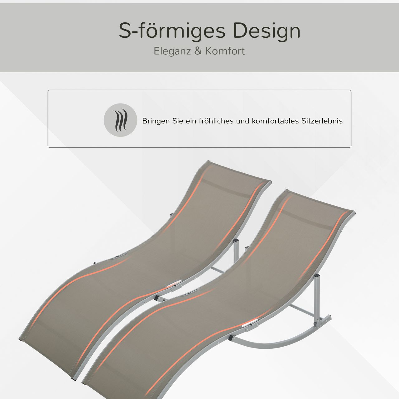 Outsunny 2er Set Sonnenliege Gartenliegen Stoffliege Relaxliege ergonomisch Aluminium Texteline Hellgrau 165 x 61 x 63 cm