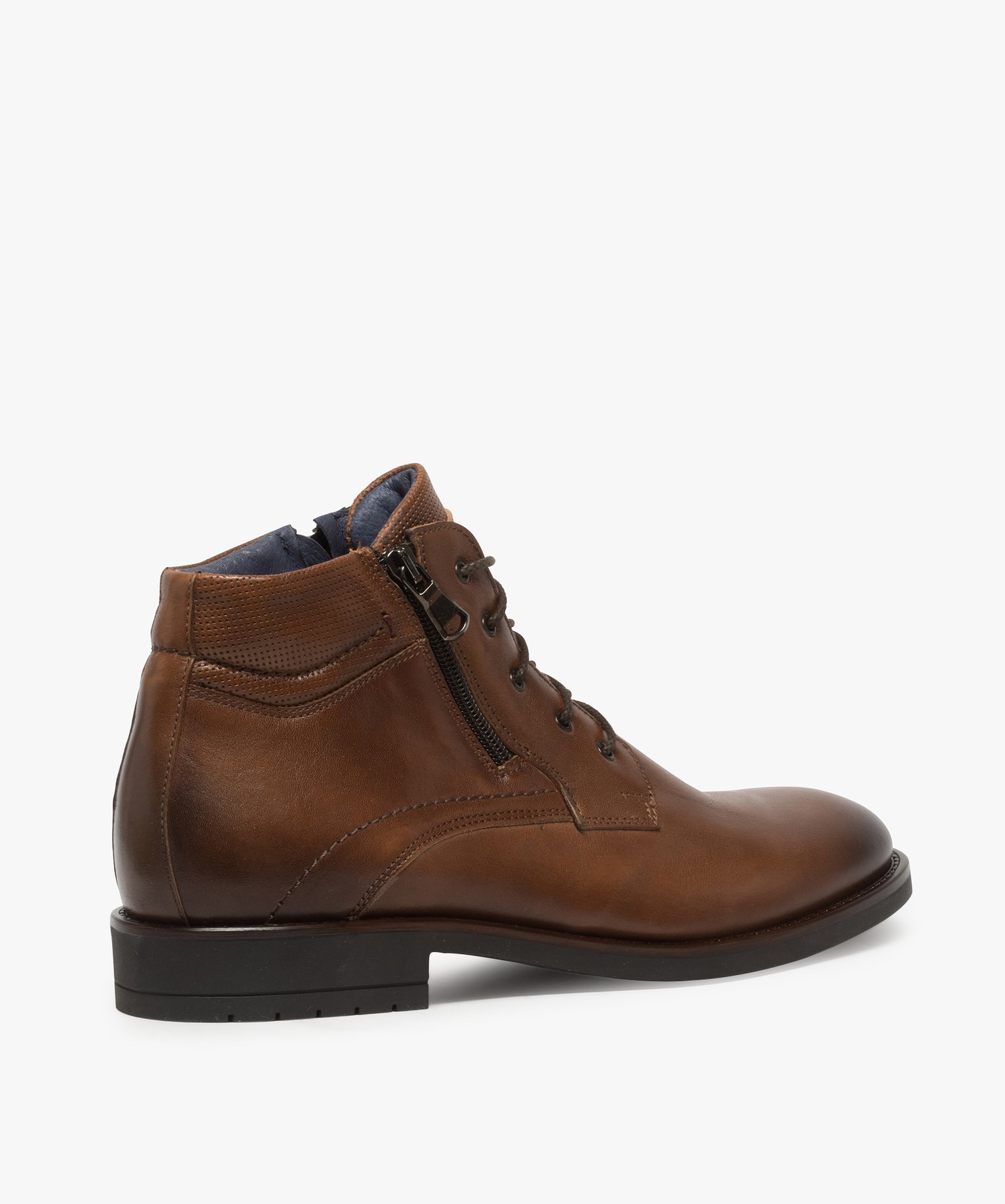Boots homme en cuir uni fermeture lacets et zip - Tanéo camel | GEMO