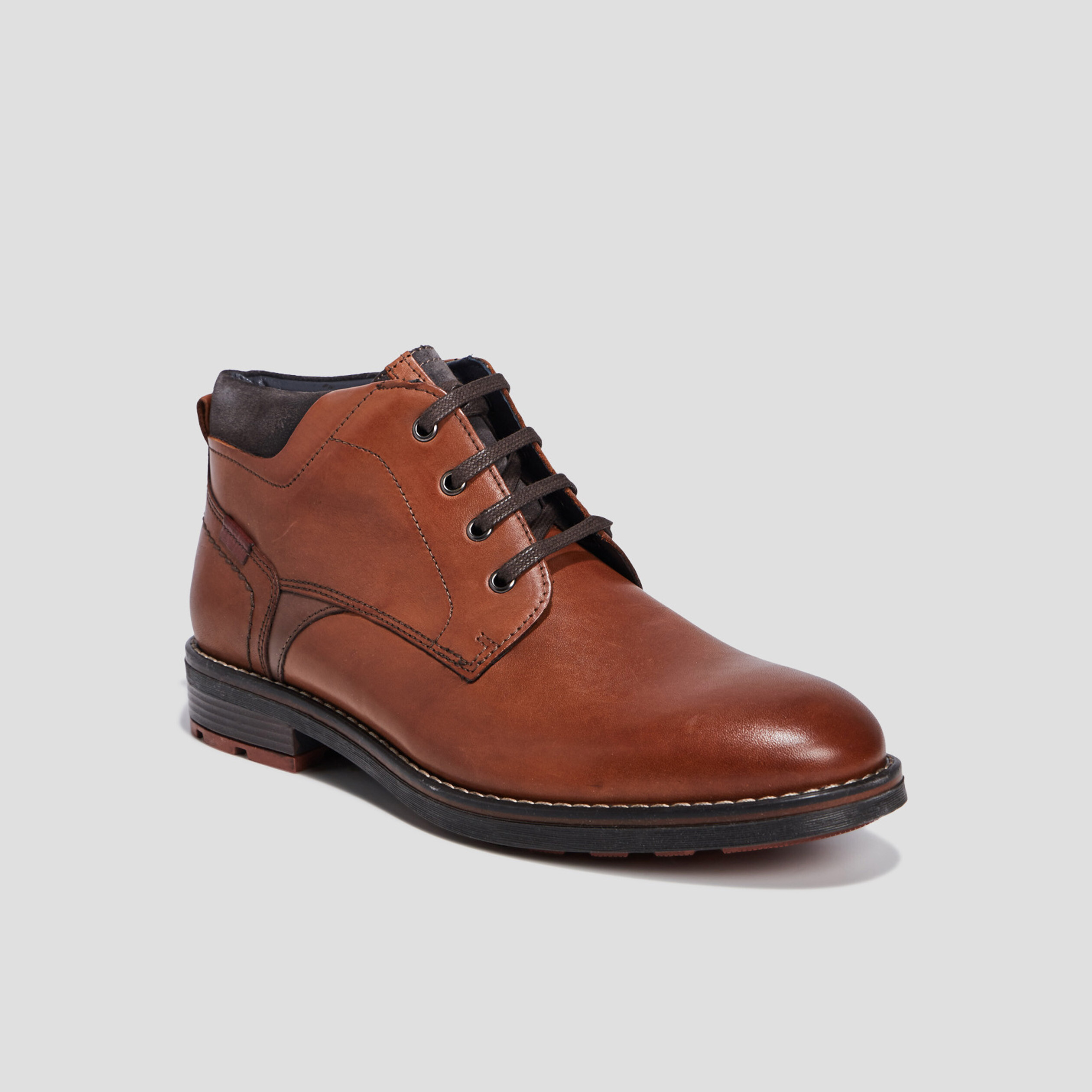 Bottines à lacets en cuir marron homme | La Halle
