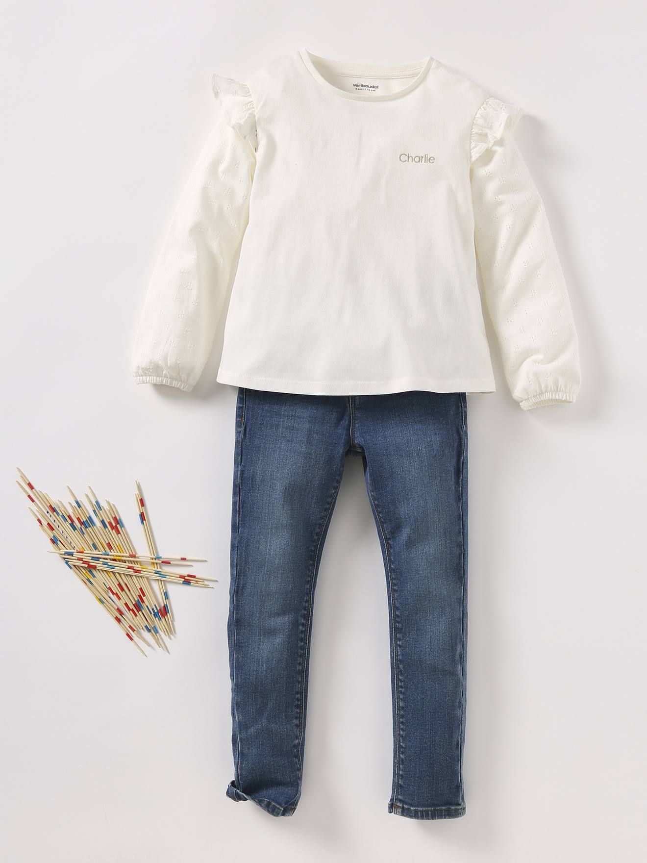 Tee-shirt volanté BASICS fille personnalisable marine