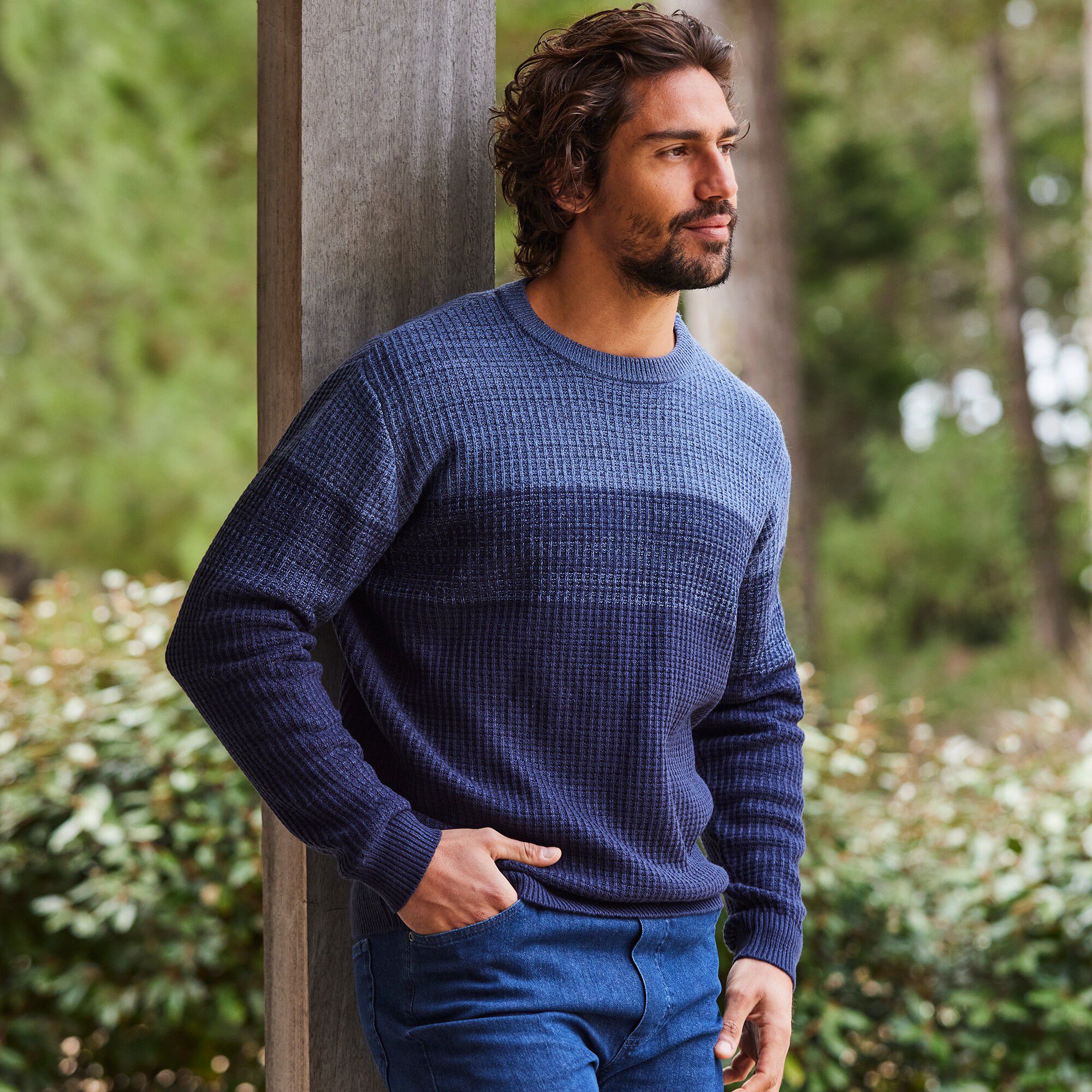 Pull col rond en maille reliefée fantaisie