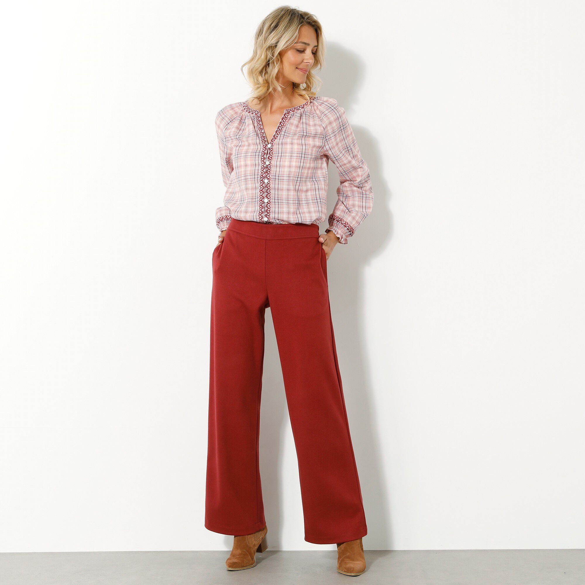 Pantalon large chaud, aspect lainage