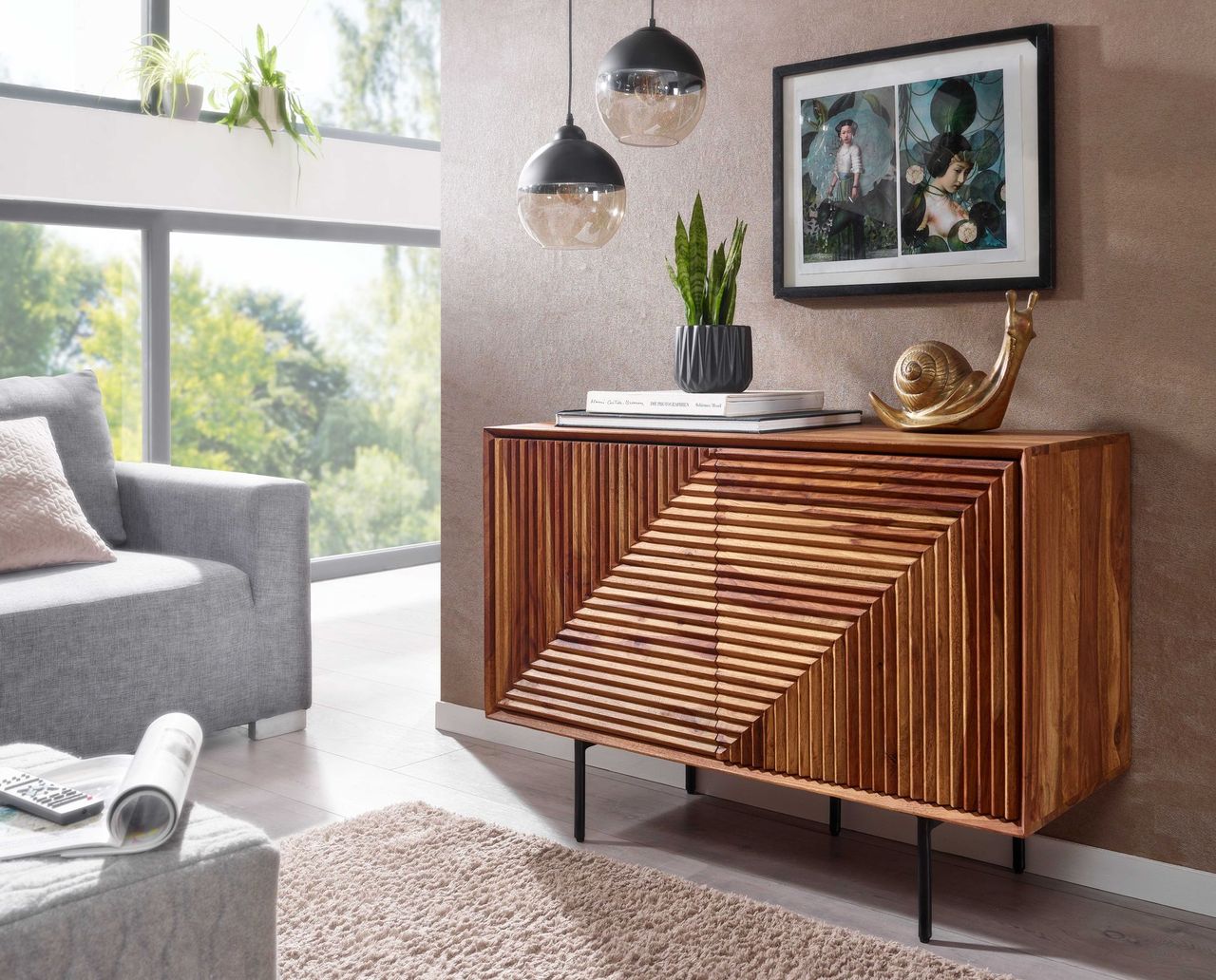 Skyport WOHNLING Sideboard 100x71x40 cm Holz Massiv Kommode Anrichte Modern Standschrank