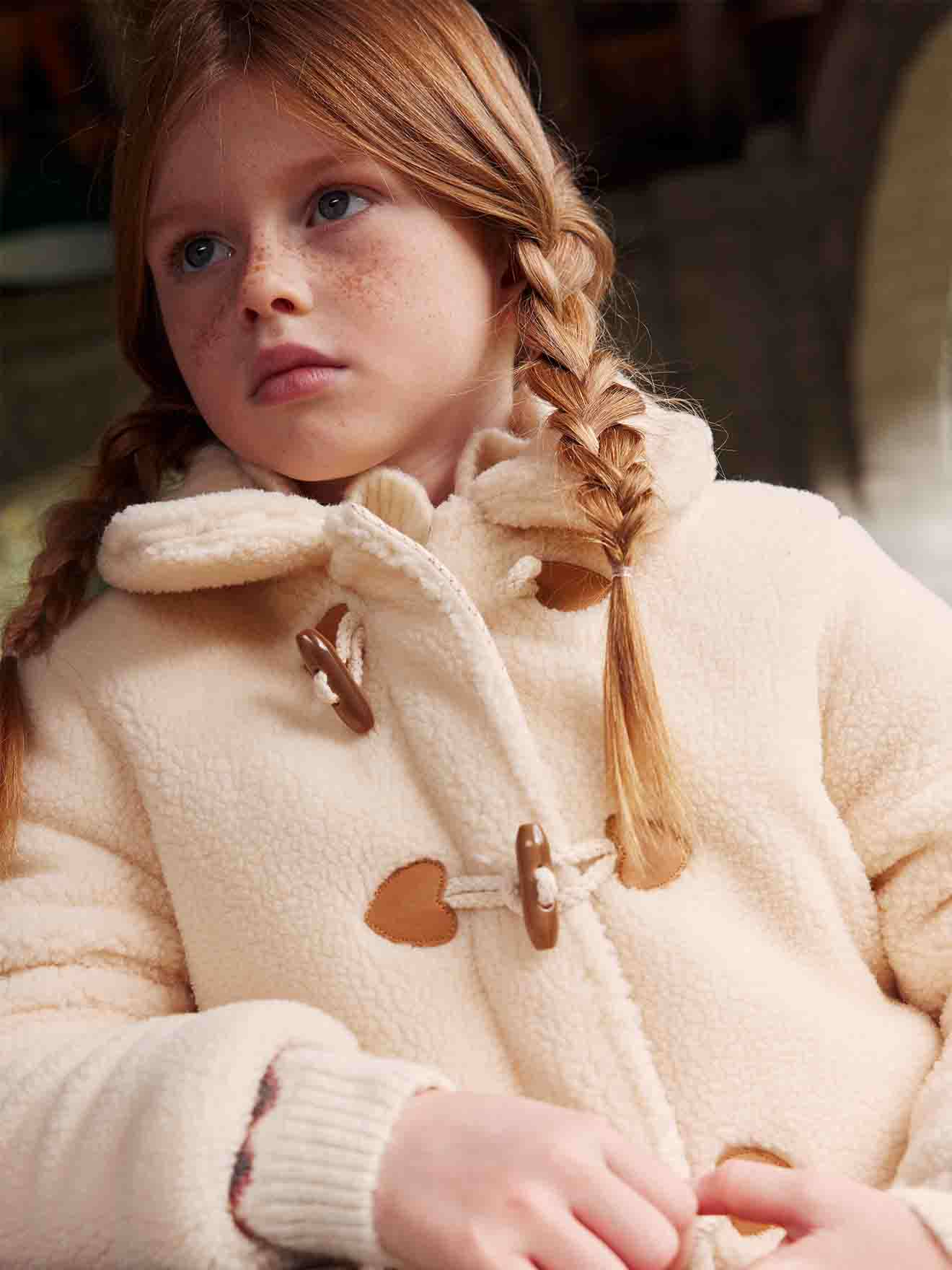 Vertbaudet Mädchen Teddyfleece-Mantel mit Knebelverschluss, Wattierung Recycling-Polyester - wollweiß