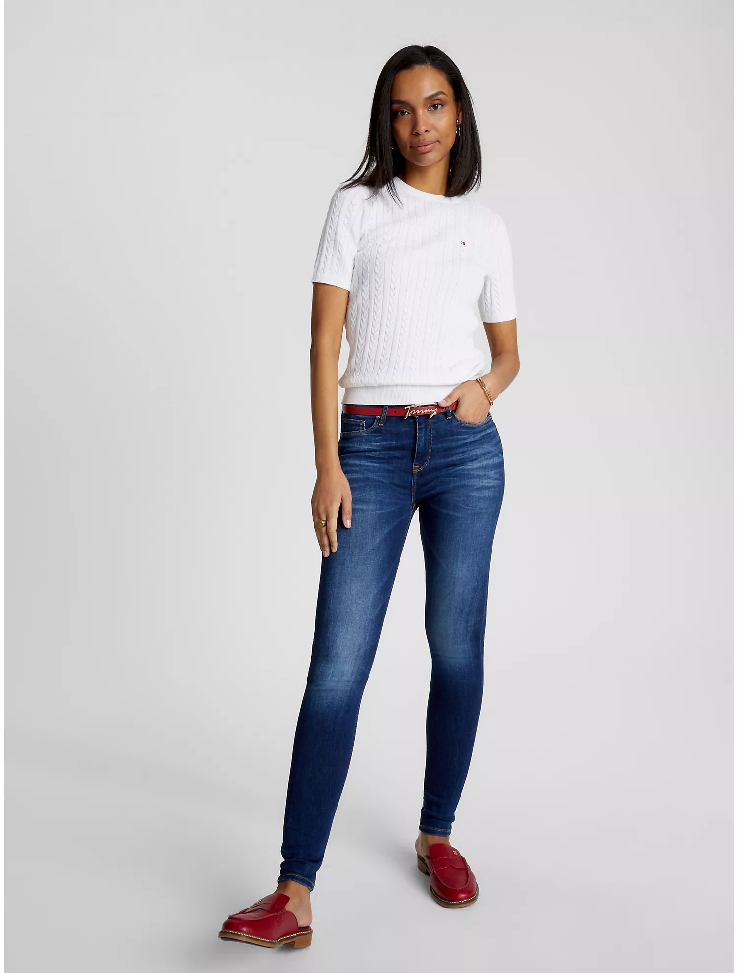 Cable Knit Short-Sleeve Sweater