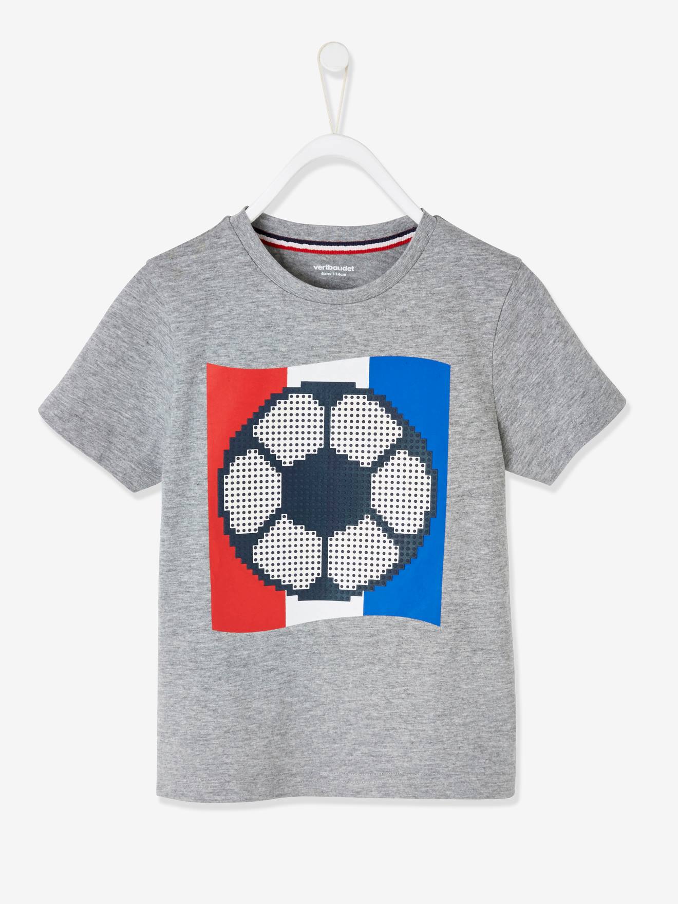 T-shirt de sport garçon motif ballon de foot en relief gris chiné