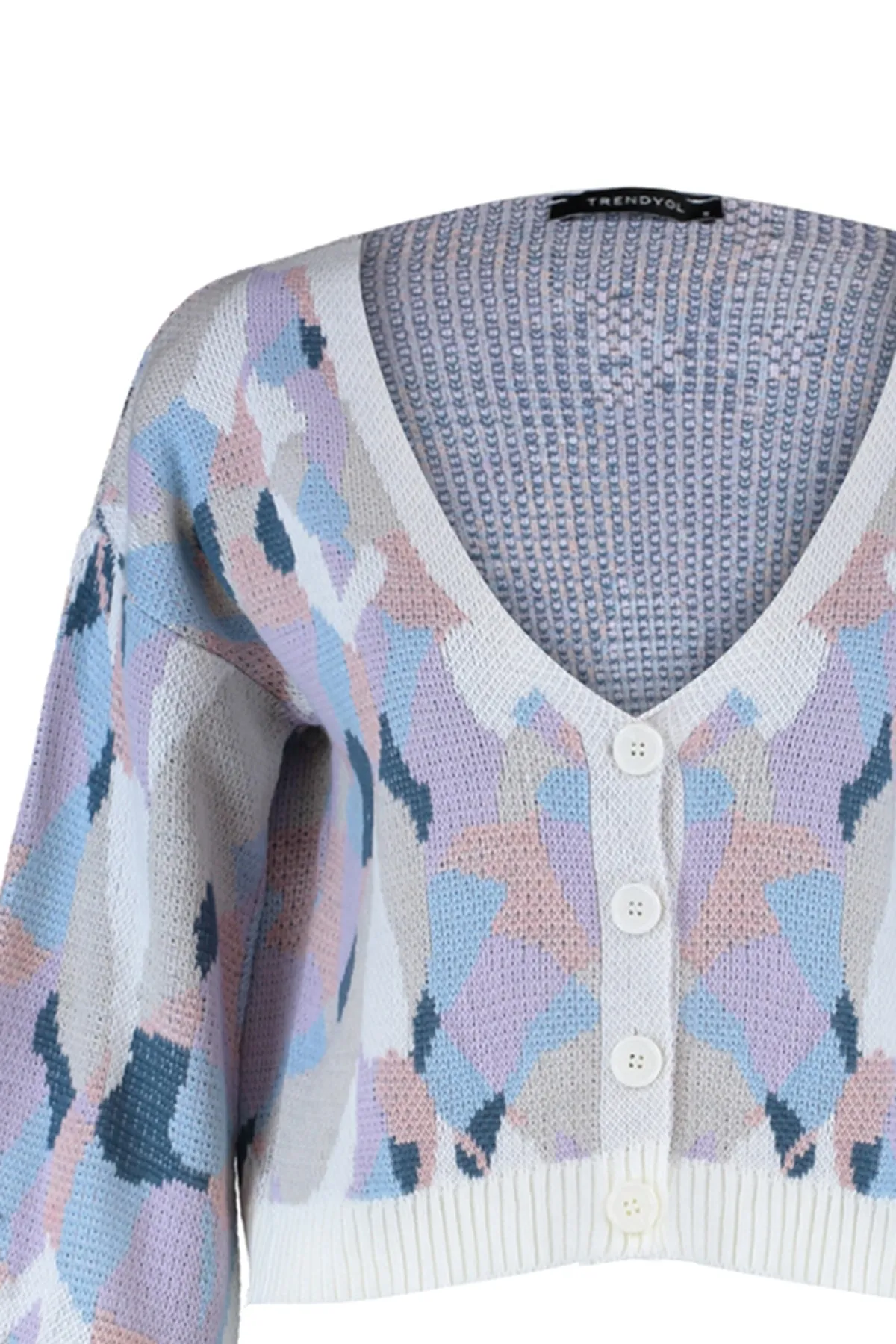Trendyol Collection  Stone Wide Fit Strick-Cardigan mit Muster TWOAW22KZ1163