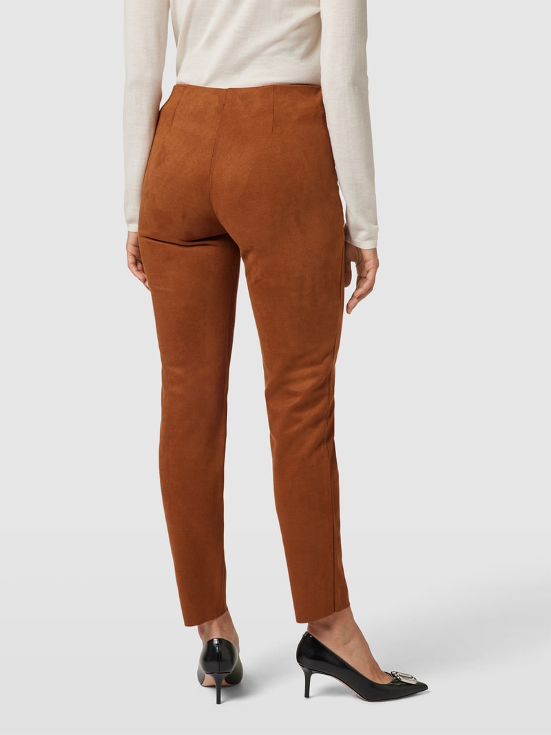 Stoffhose in Velours-Optik in cognac