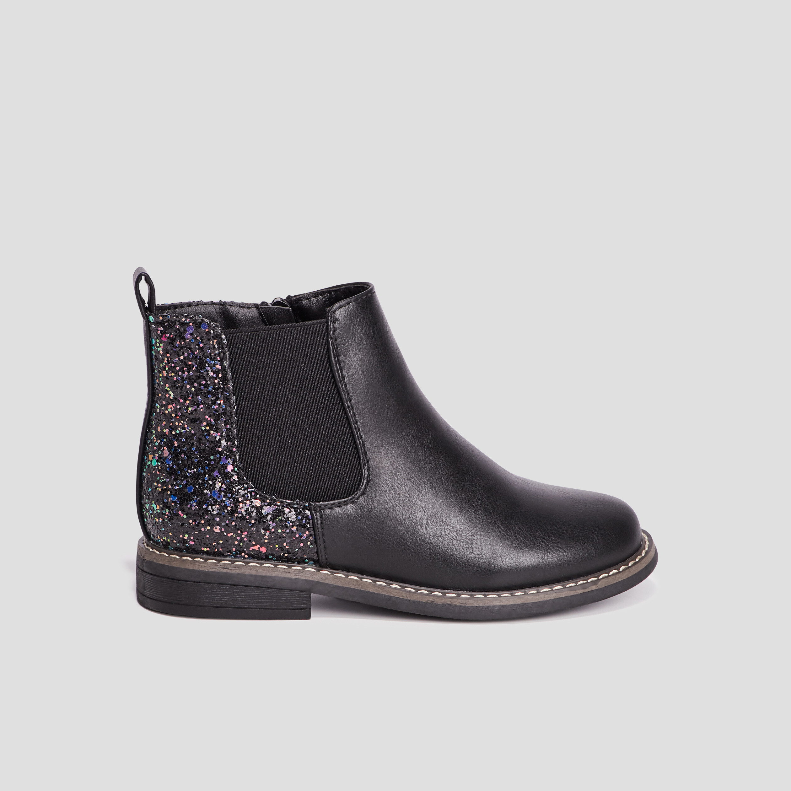 Bottines chelsea zippées à paillettes noir fille | La Halle