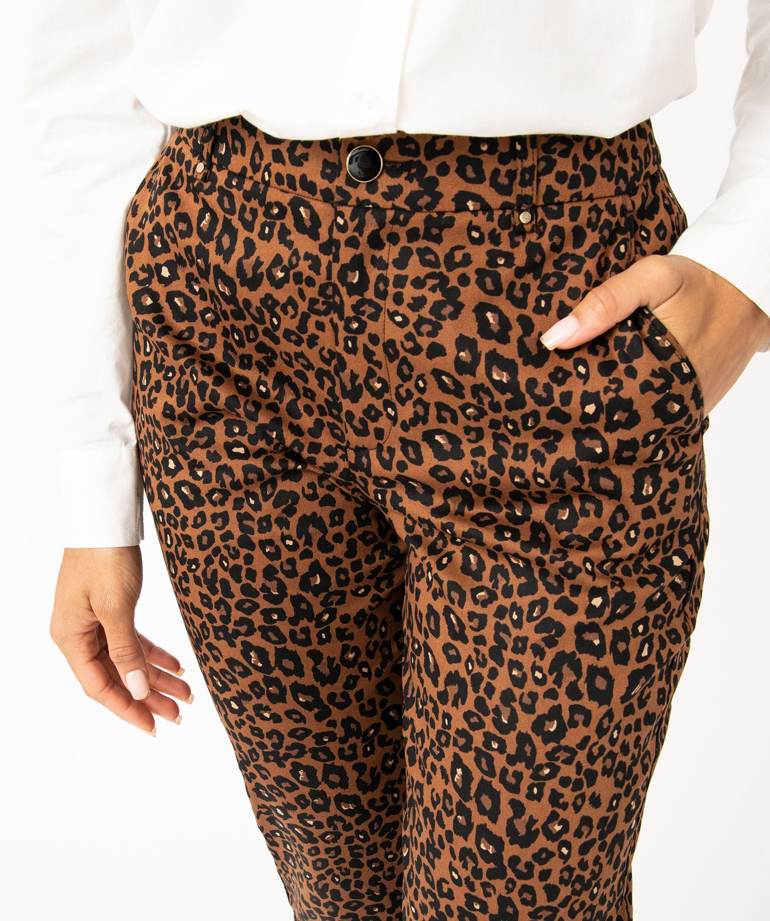 Pantalon droit en toile extensible imprimé léopard femme imprime | GEMO