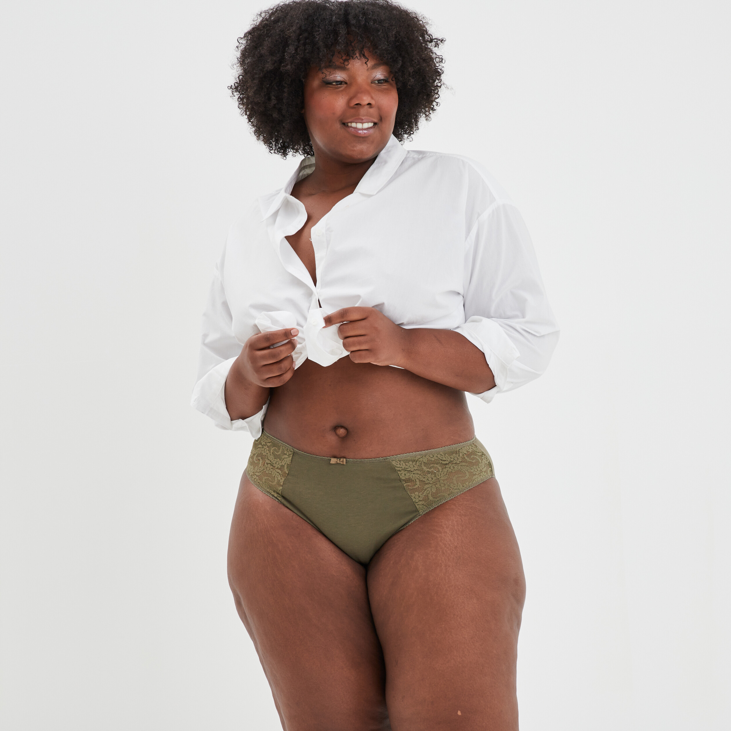 Culotte empiècements dentelle vert kaki femme grande taille | La Halle