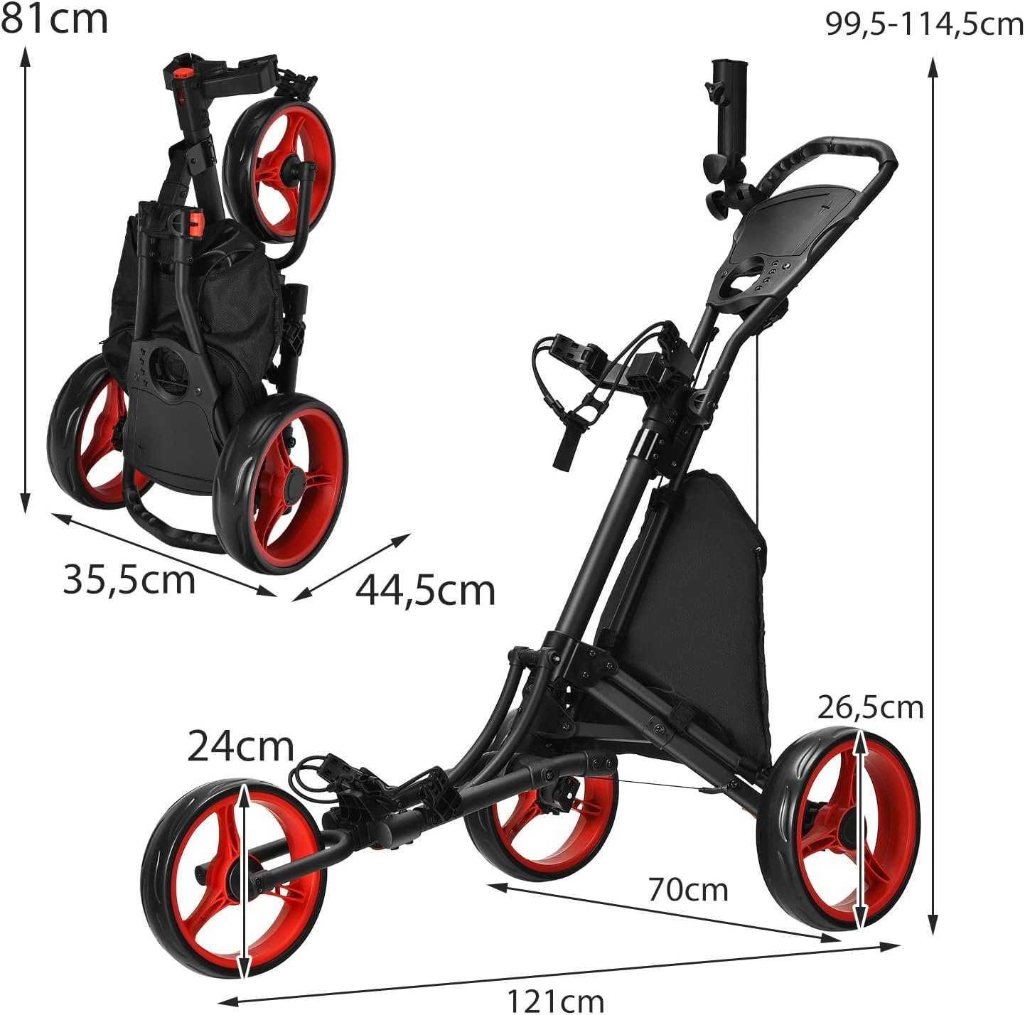 KOMFOTTEU Golftrolley Golfwagen, faltbar&höhenverstellbar, mit 3 Rädern