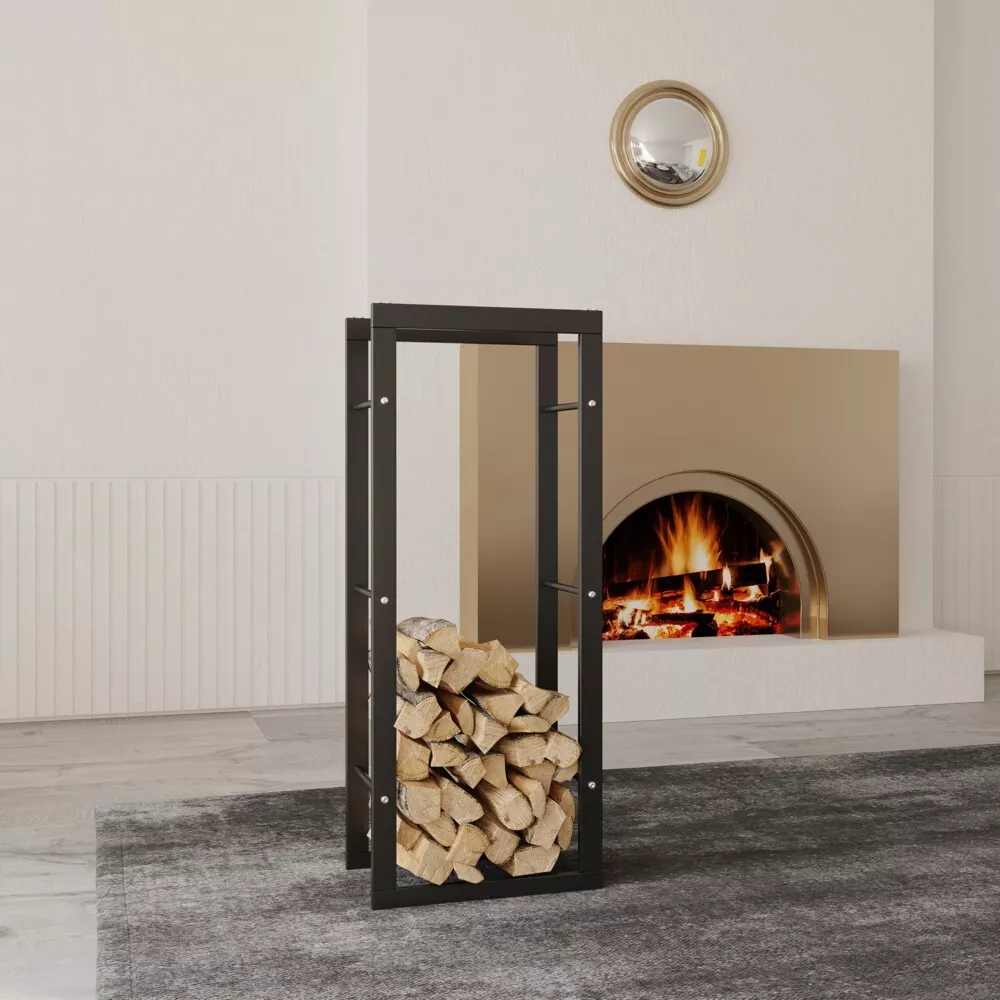 Never Outdoor modernes Kaminholzregal schwarz