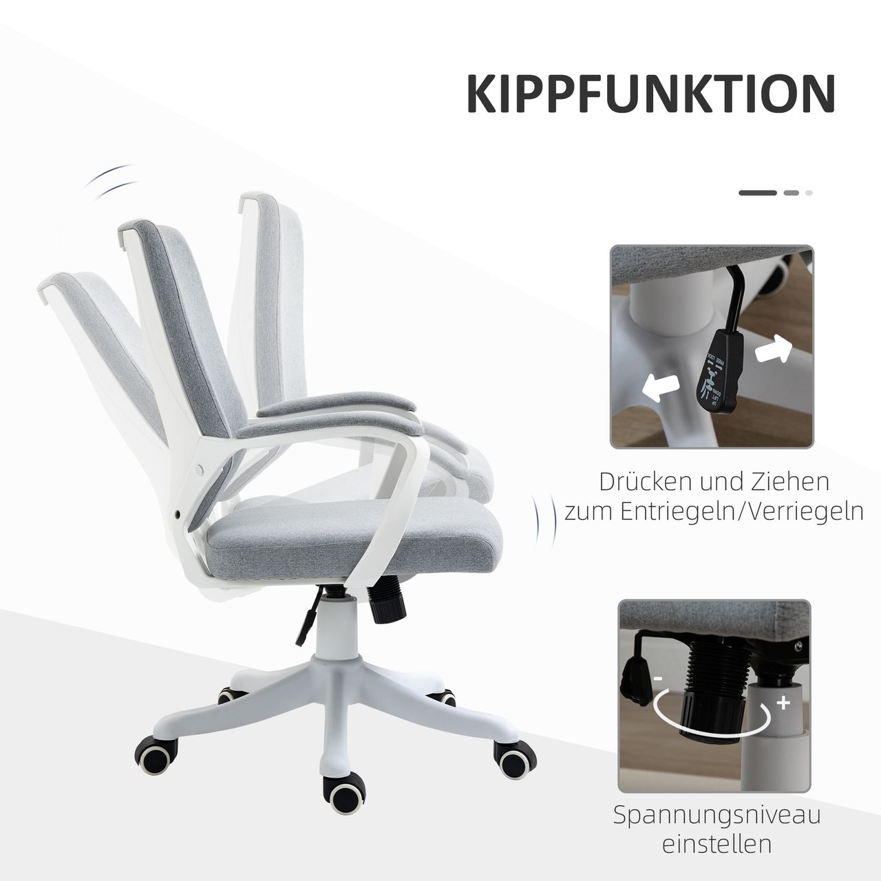 Vinsetto Bürostuhl Drehstuhl höhenverstellbarer ergonomisch Polyester Grau Weiß
