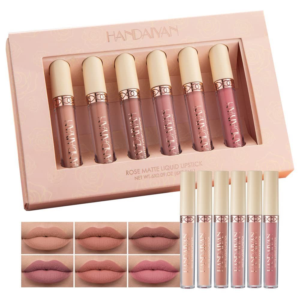 Haiaveng Lippenstift-Set 6-teiliges mattes flüssiges Lippenstift-Set, Wasserdichtes Lipgloss-Set,für Damen-Make-up