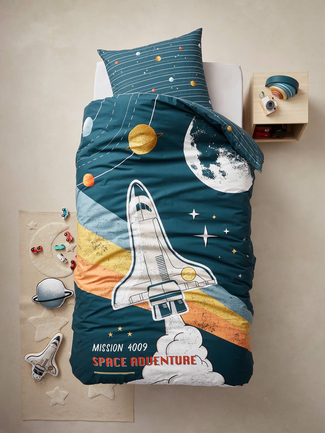 Parure enfant housse de couette + taie d'oreiller SPACE ADVENTURE multicolore