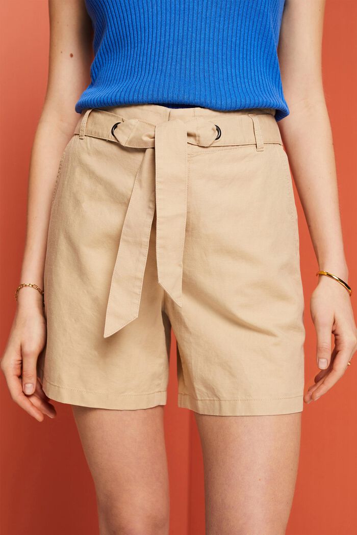 Shorts mit Bindegürtel, Baumwoll-Leinenmix