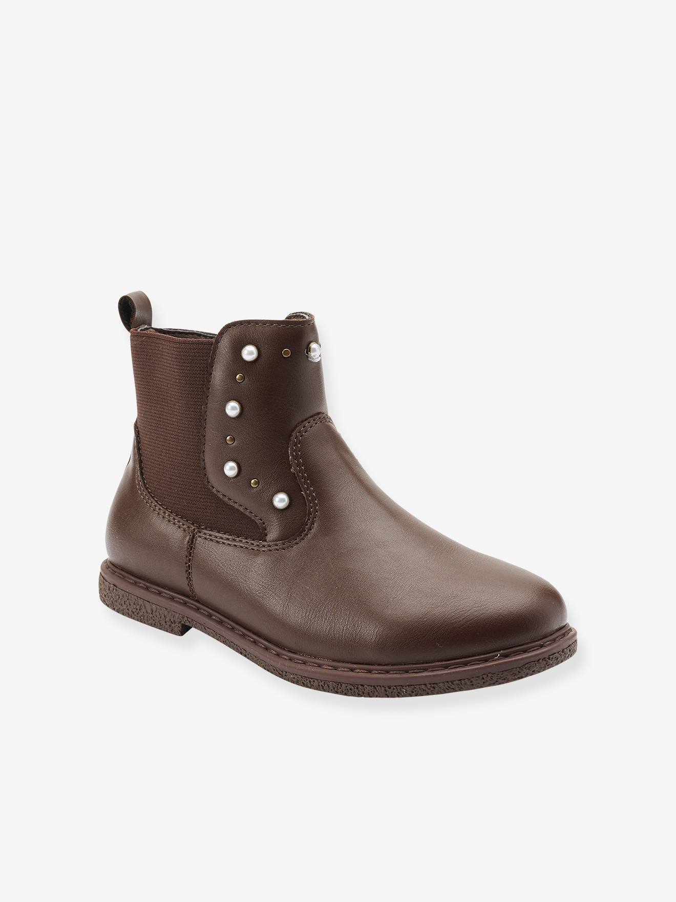 Boots fantaisie fille petit talon marron