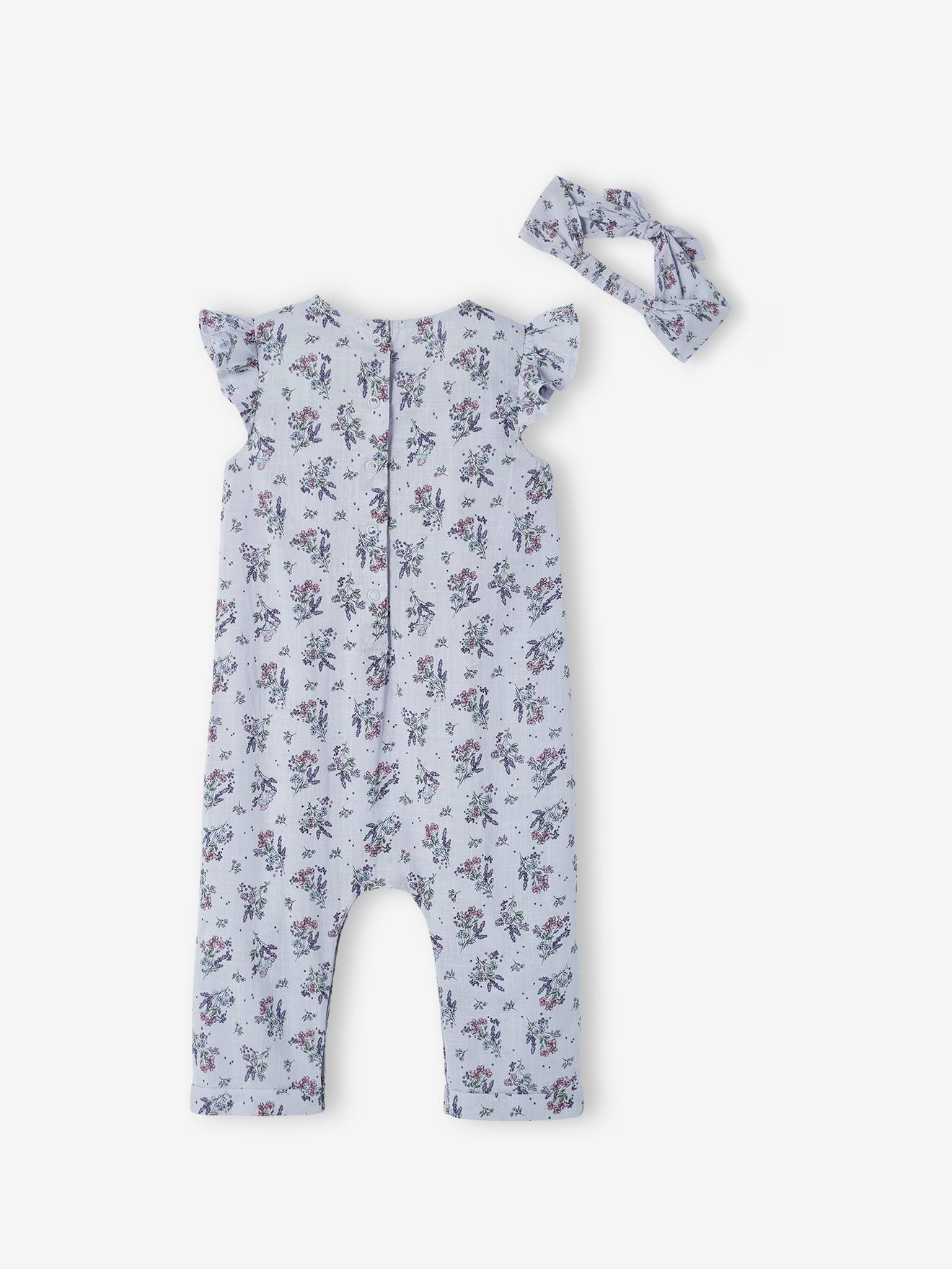 Ensemble combinaison + bandeau imprimés bébé fille caramel
