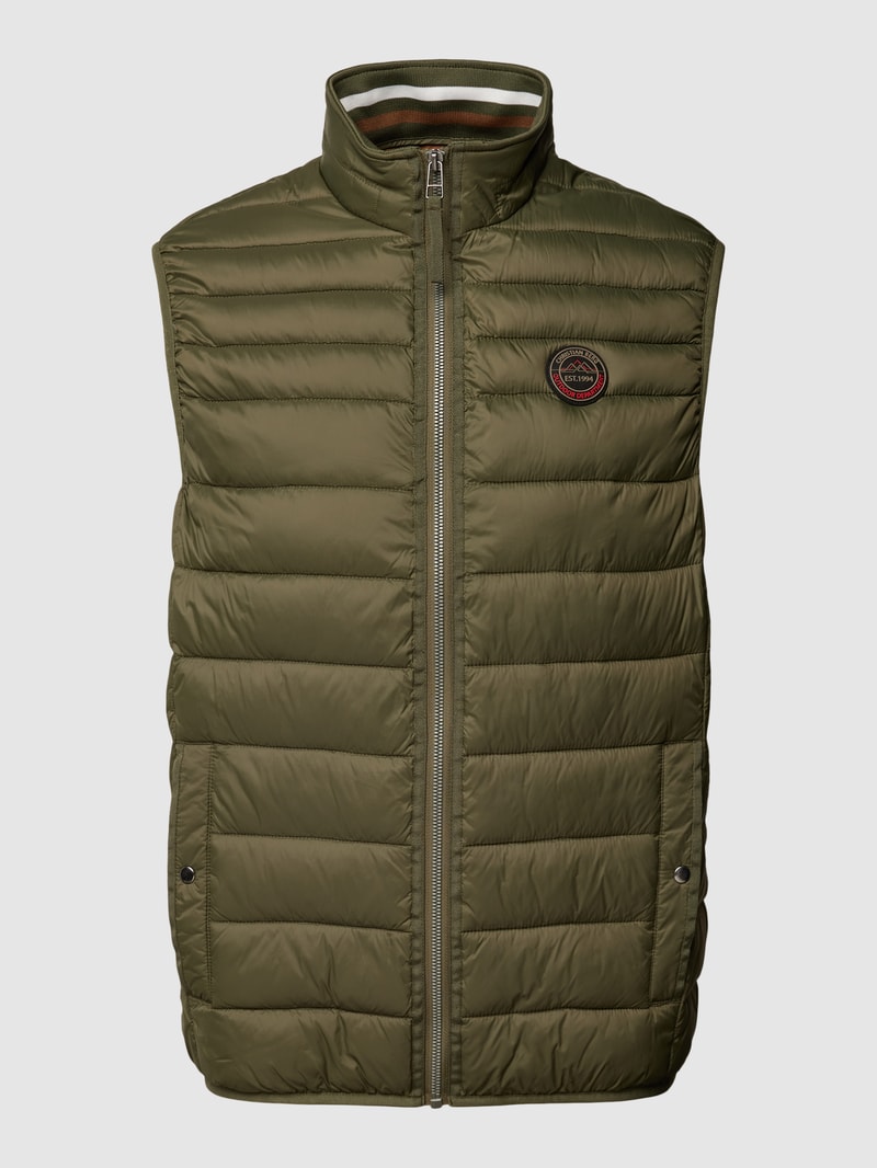 Steppweste mit Label-Patch in olivgrün