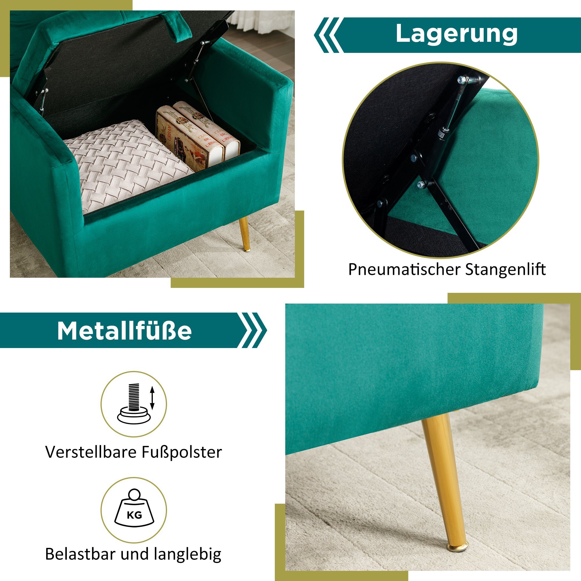 REDOM Sessel Loungesessel, Einzelsessel, Polstersessel, mit Stauraum (Moderner Samtstuhl), Sessel mit Kissen, mit roségoldenen Metallbeinen