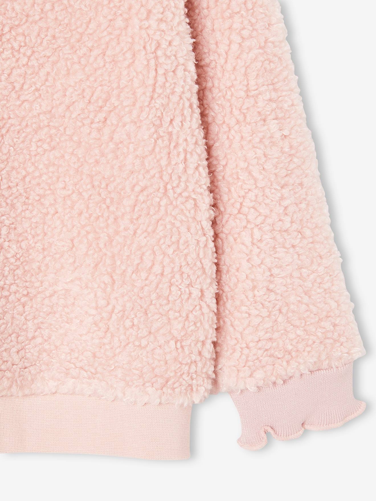 Sweat en sherpa fille finitions fantaisie beige