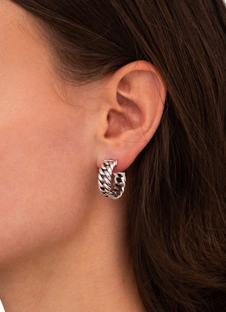 Buddha to Buddha Silver chain hoop earrings