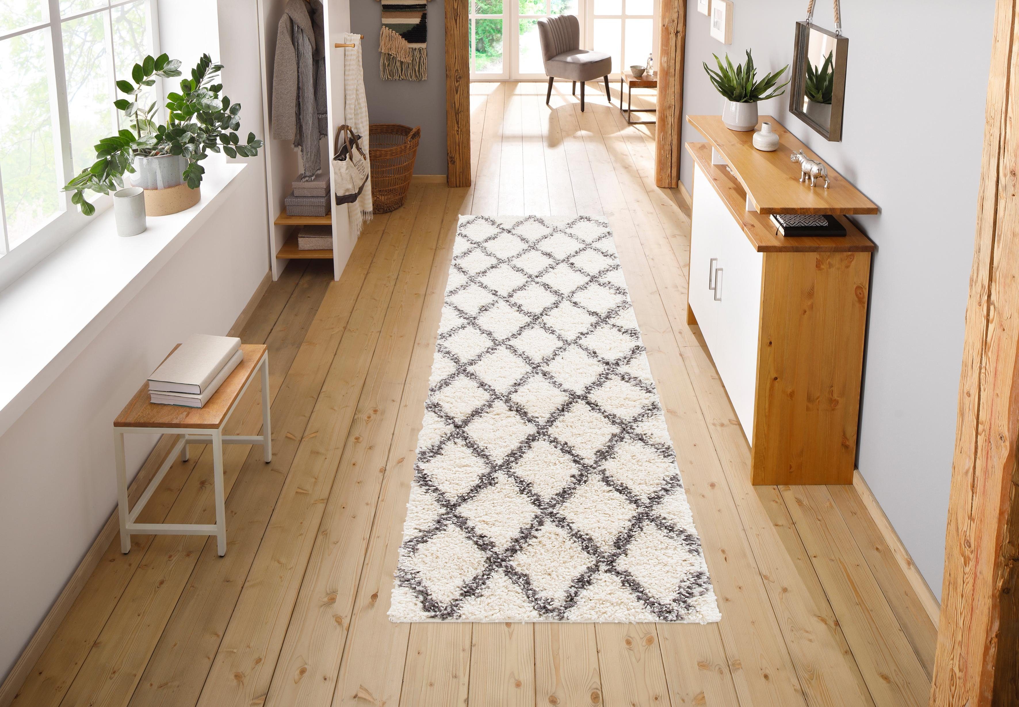 Hochflor-Läufer Linz, my home, rechteckig, Höhe: 31 mm, Läufer, Rauten Design, Hochflor, gewebt, Brücke