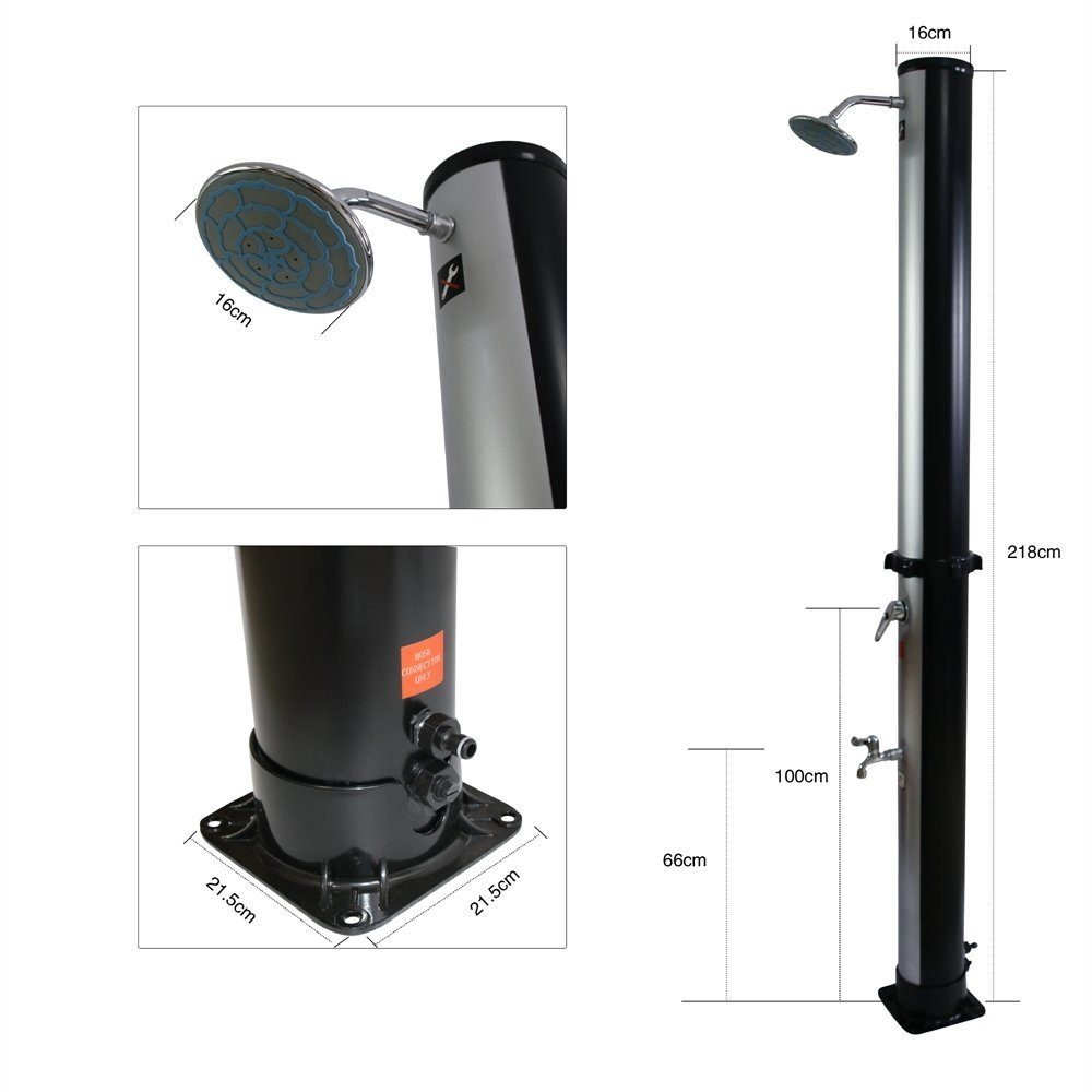 Melko Solardusche Außendusche Gartendusche Solardusche 35L Pooldusche Schwarz Silber Campingdusche Outdoor Dusche Regendusche Fußdusche Schwimmbaddusche, Speicherkapazität: 35 Liter