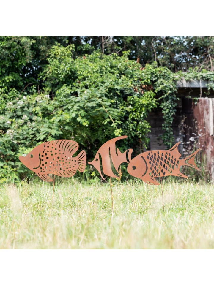 UNUS 3er Set Gartenstecker Rost Fische in Braun günstig kaufen onesize