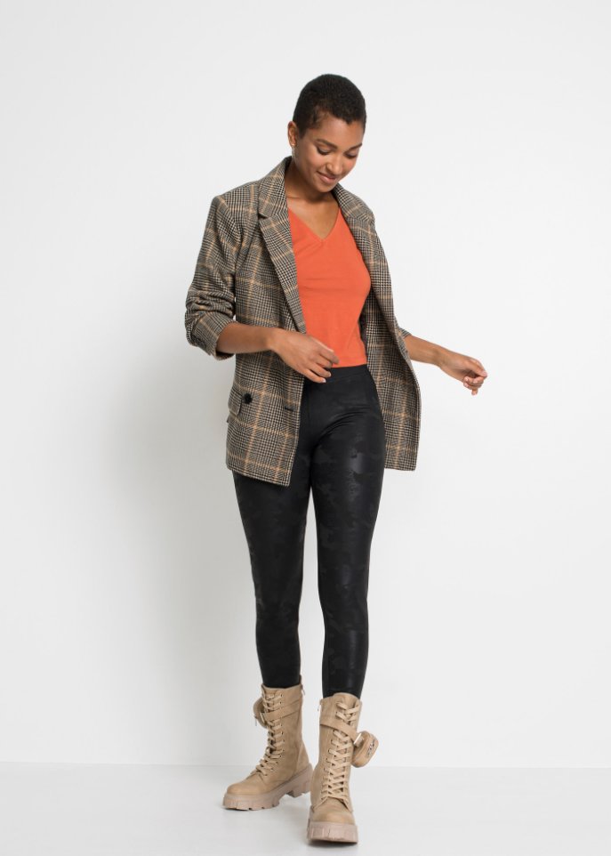 Glanzleggings mit Camouflage-Druck